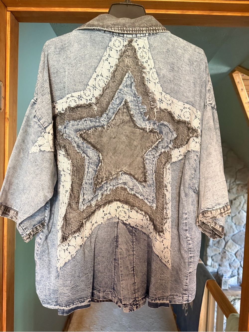 Oli & Hali Light Wash Denim Star Patch Top- NWOT